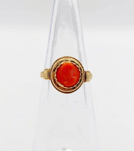 Bague 44 Bague camée corail en or rose 18k (vers 1900) 58 Facettes A06370