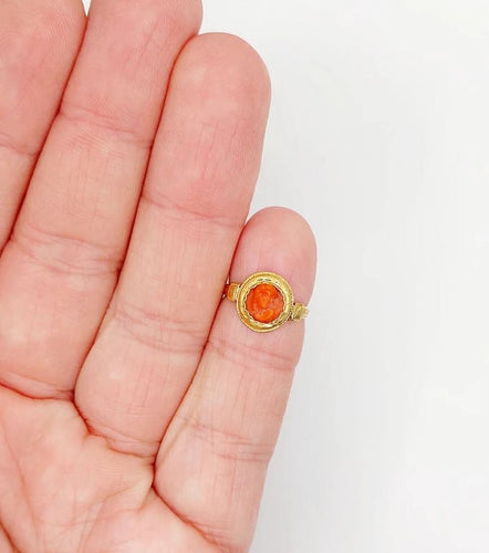 Bague 44 Bague camée corail en or rose 18k (vers 1900) 58 Facettes A06370