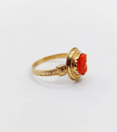 Bague 44 Bague camée corail en or rose 18k (vers 1900) 58 Facettes A06370