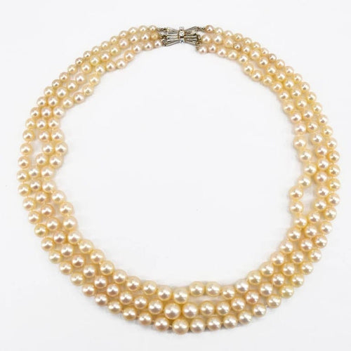 Collier Collier ancien triple rang de perles de culture en or blanc 18 carats 58 Facettes 22-188