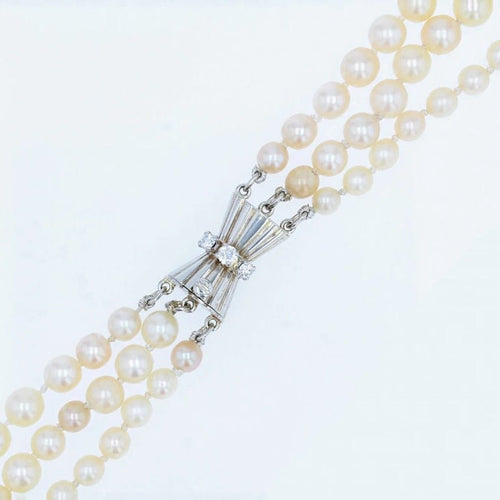Collier Collier ancien triple rang de perles de culture en or blanc 18 carats 58 Facettes 22-188