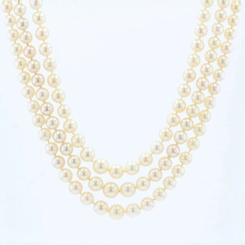 Collier Collier ancien triple rang de perles de culture en or blanc 18 carats 58 Facettes 22-188
