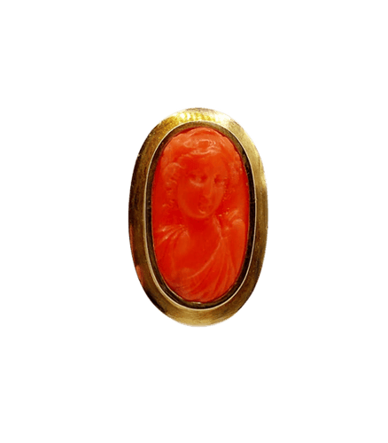 Bague 52 Bague cocktail style antique en or jaune 18k avec camée en corail 58 Facettes A06378