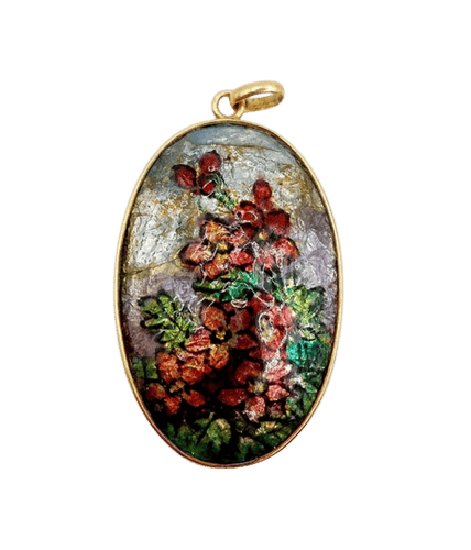 Pendentif Pendentif Art nouveau en or jaune 18k avec plaque émaillée fleurs 58 Facettes A06385
