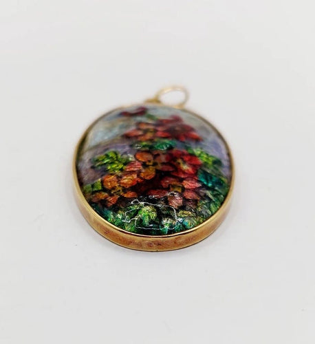 Pendentif Pendentif Art nouveau en or jaune 18k avec plaque émaillée fleurs 58 Facettes A06385