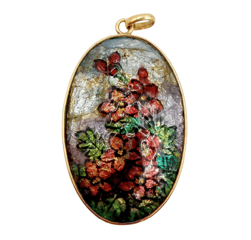 Pendentif Pendentif Art nouveau en or jaune 18k avec plaque émaillée fleurs 58 Facettes A06385