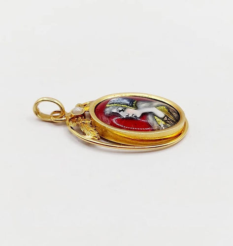 Pendentif Limoges Art nouveau - Pendentif en or jaune 18k, émail et perle 58 Facettes A06389