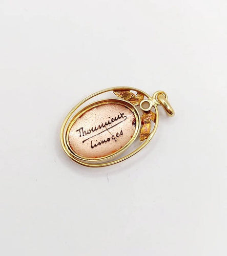 Pendentif Limoges Art nouveau - Pendentif en or jaune 18k, émail et perle 58 Facettes A06389
