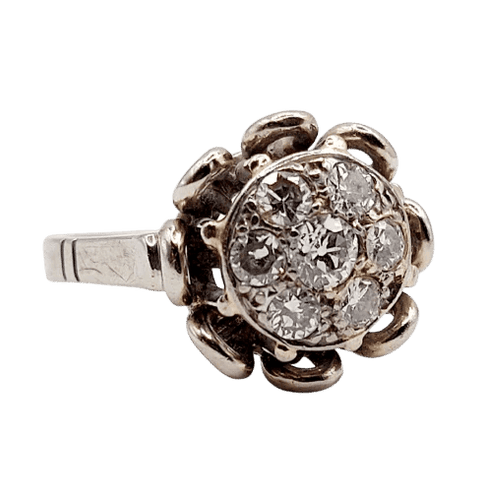 Bague 47.5 Bague fleur Art déco en or blanc 18k et diamants taille ancienne 58 Facettes A06391