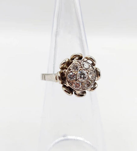Bague 47.5 Bague fleur Art déco en or blanc 18k et diamants taille ancienne 58 Facettes A06391