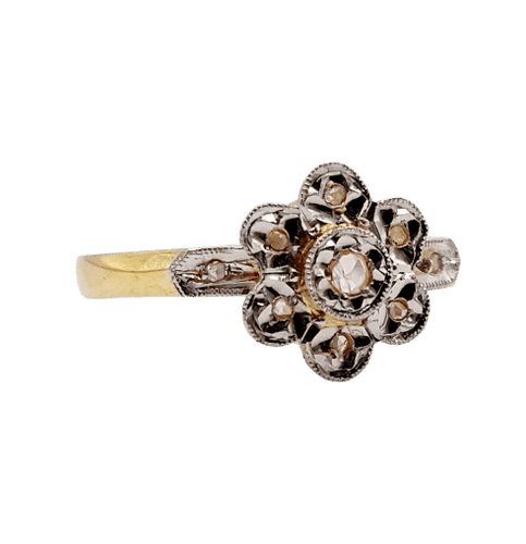 Bague 55 Bague marguerite antique en or 18k et diamants taille rose 58 Facettes A06395