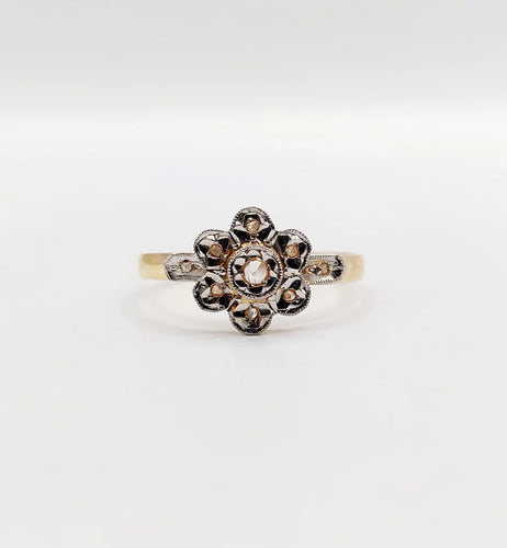 Bague 55 Bague marguerite antique en or 18k et diamants taille rose 58 Facettes A06395