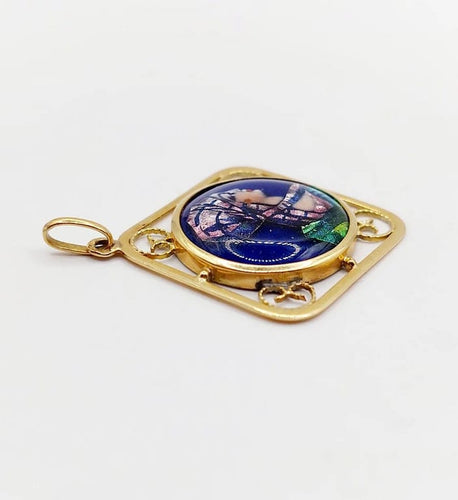 Pendentif Art nouveau - Pendentif en or 18k avec plaque émaillée Limoges 58 Facettes A06402