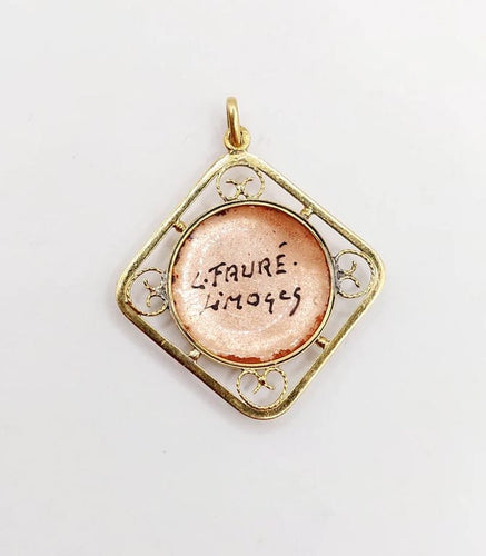 Pendentif Art nouveau - Pendentif en or 18k avec plaque émaillée Limoges 58 Facettes A06402
