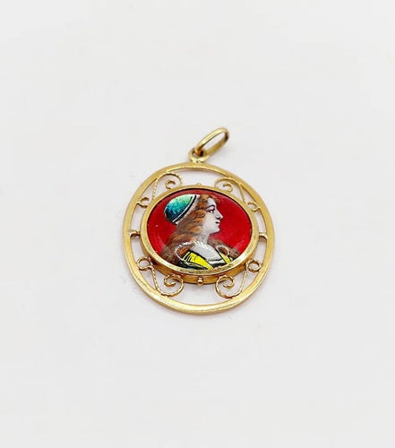 Pendentif Bardonnaud Limoges - Pendentif Art nouveau en or 18k, plaque émaillée 58 Facettes A06401