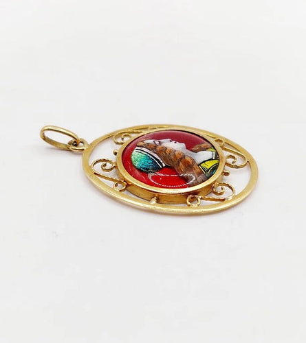 Pendentif Bardonnaud Limoges - Pendentif Art nouveau en or 18k, plaque émaillée 58 Facettes A06401