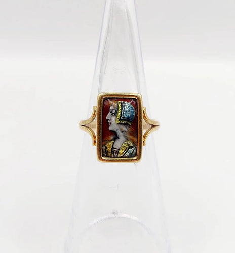 Bague 48.5 Bague Art nouveau Limoges en or 18k avec plaque émaillée 58 Facettes A06430