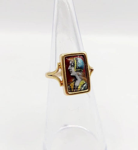 Bague 48.5 Bague Art nouveau Limoges en or 18k avec plaque émaillée 58 Facettes A06430