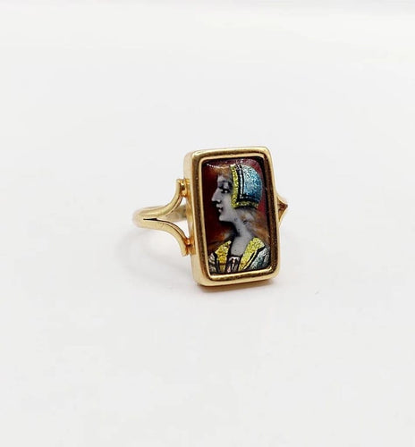 Bague 48.5 Bague Art nouveau Limoges en or 18k avec plaque émaillée 58 Facettes A06430