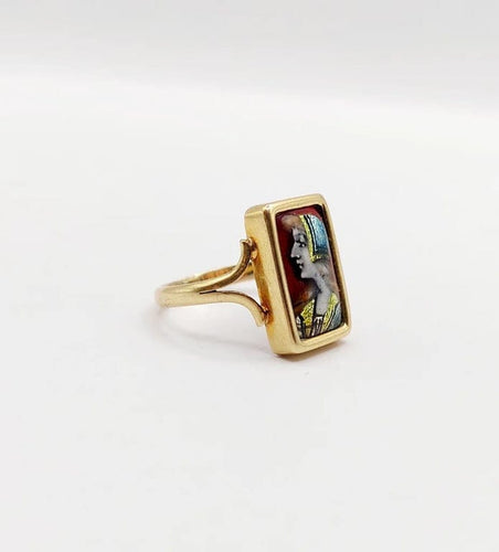 Bague 48.5 Bague Art nouveau Limoges en or 18k avec plaque émaillée 58 Facettes A06430