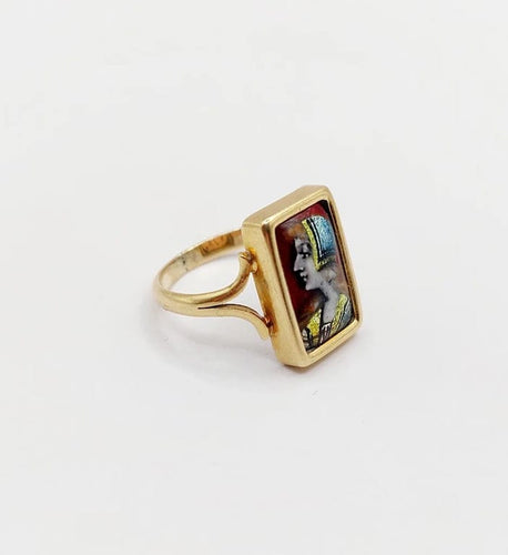 Bague 48.5 Bague Art nouveau Limoges en or 18k avec plaque émaillée 58 Facettes A06430