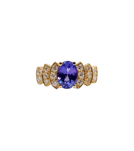 Bague 52 Bague jonc vintage en or 18k avec tanzanite et diamants 58 Facettes B01020