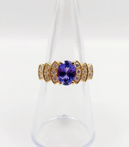 Bague 52 Bague jonc vintage en or 18k avec tanzanite et diamants 58 Facettes B01020