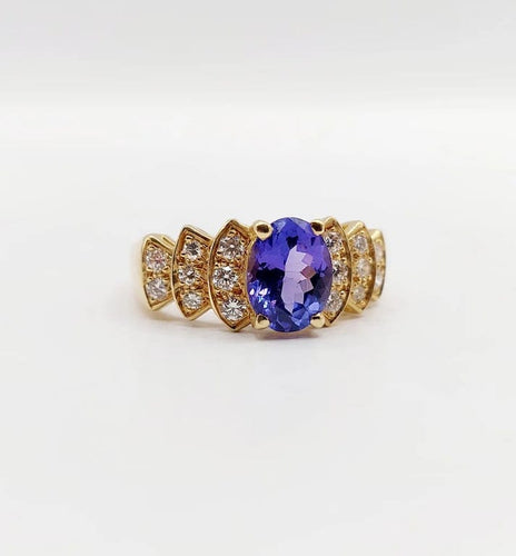 Bague 52 Bague jonc vintage en or 18k avec tanzanite et diamants 58 Facettes B01020