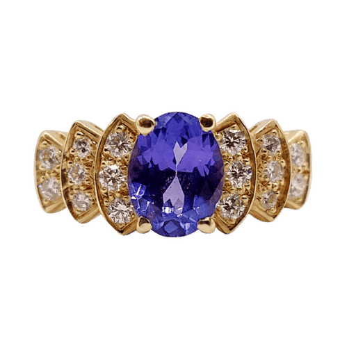 Bague 52 Bague jonc vintage en or 18k avec tanzanite et diamants 58 Facettes B01020