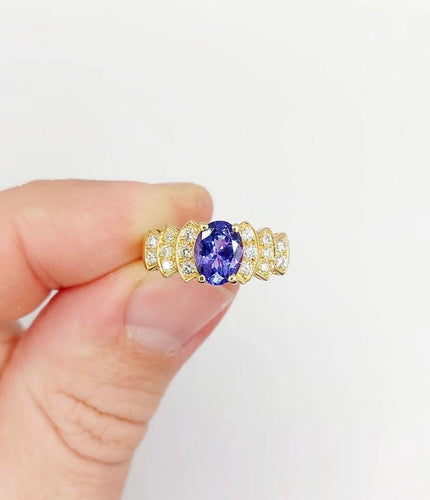 Bague 52 Bague jonc vintage en or 18k avec tanzanite et diamants 58 Facettes B01020