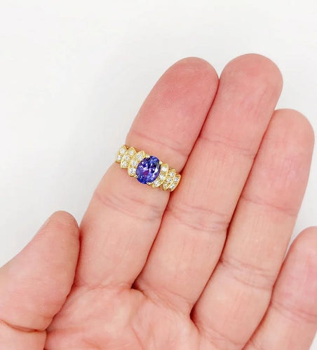 Bague 52 Bague jonc vintage en or 18k avec tanzanite et diamants 58 Facettes B01020