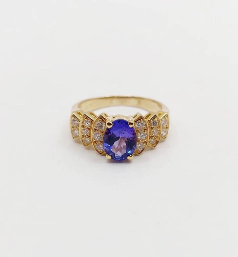 Bague 52 Bague jonc vintage en or 18k avec tanzanite et diamants 58 Facettes B01020