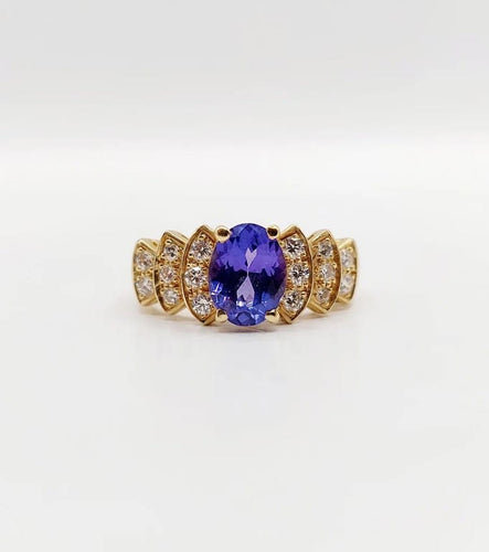 Bague 52 Bague jonc vintage en or 18k avec tanzanite et diamants 58 Facettes B01020