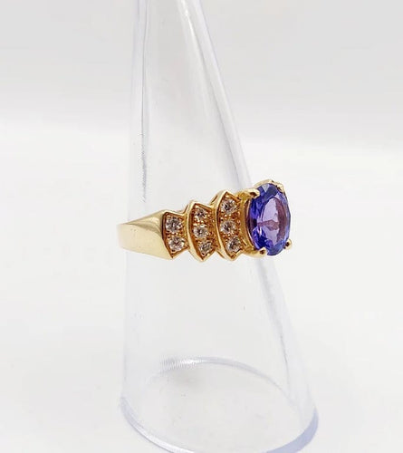Bague 52 Bague jonc vintage en or 18k avec tanzanite et diamants 58 Facettes B01020