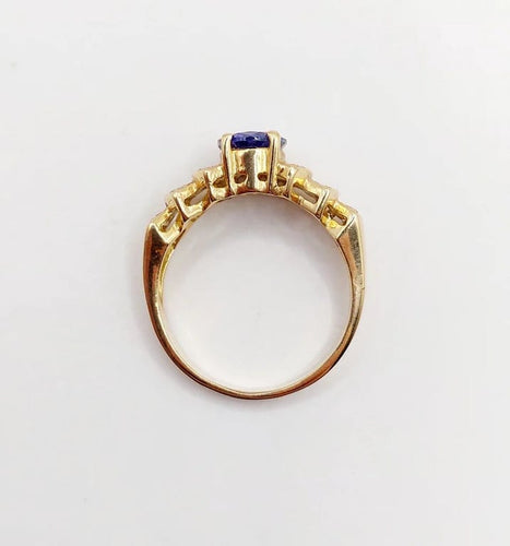 Bague 52 Bague jonc vintage en or 18k avec tanzanite et diamants 58 Facettes B01020