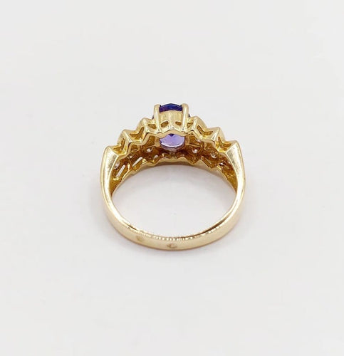 Bague 52 Bague jonc vintage en or 18k avec tanzanite et diamants 58 Facettes B01020