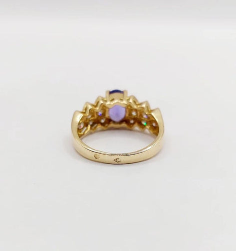 Bague 52 Bague jonc vintage en or 18k avec tanzanite et diamants 58 Facettes B01020