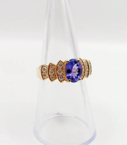 Bague 52 Bague jonc vintage en or 18k avec tanzanite et diamants 58 Facettes B01020