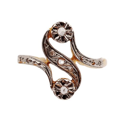 Bague 53 Bague toi et moi antique en or 18k et diamants taille rose 58 Facettes A06396