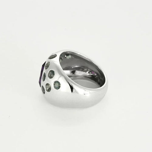 Bague 58 La Préférée - Bague bombée en or blanc sertie d’améthyste et topazes 58 Facettes LP1421/