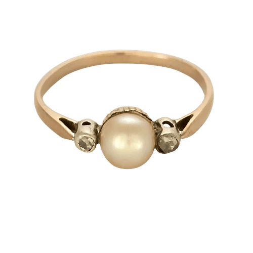 Bague 57 Bague Art nouveau en or rose 585 et argent, perle et diamants 58 Facettes LP1407/