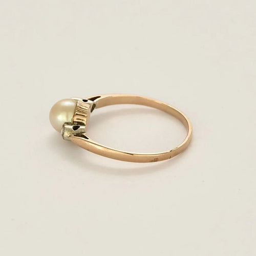 Bague 57 Bague Art nouveau en or rose 585 et argent, perle et diamants 58 Facettes LP1407/