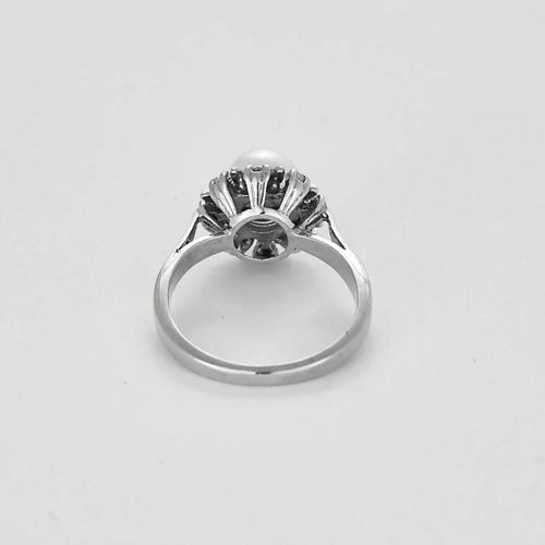 Bague 49 Bague feuille perlée en or blanc 18 carats, perle et diamants 58 Facettes LP1504/