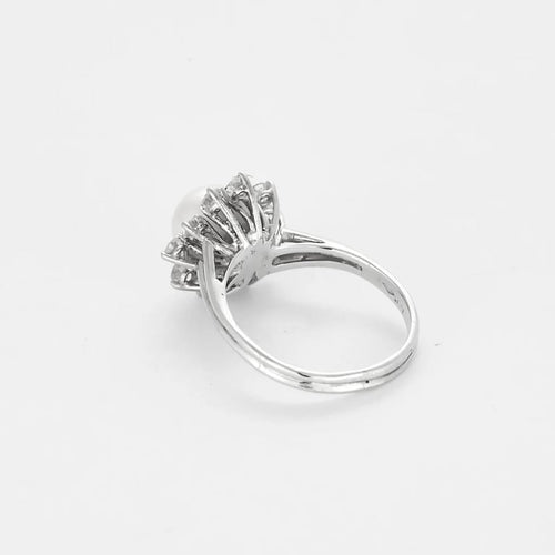 Bague 56 Bague Pétales brillantes en or blanc avec perle et diamants 58 Facettes LP1396/