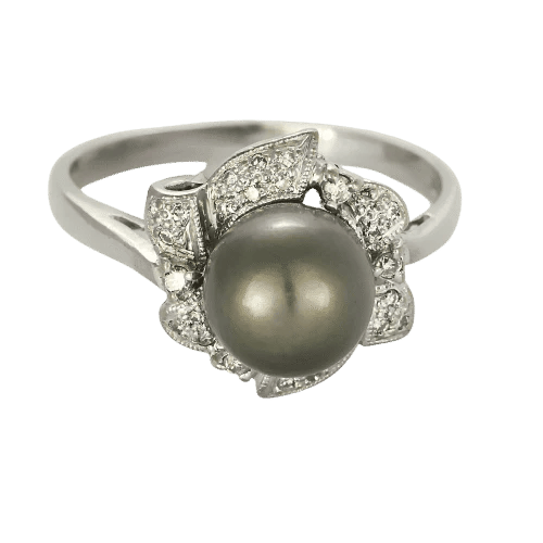 Bague 64 Bague des Îles - Bague en or blanc avec perle de Tahiti et diamants 58 Facettes LP1397/