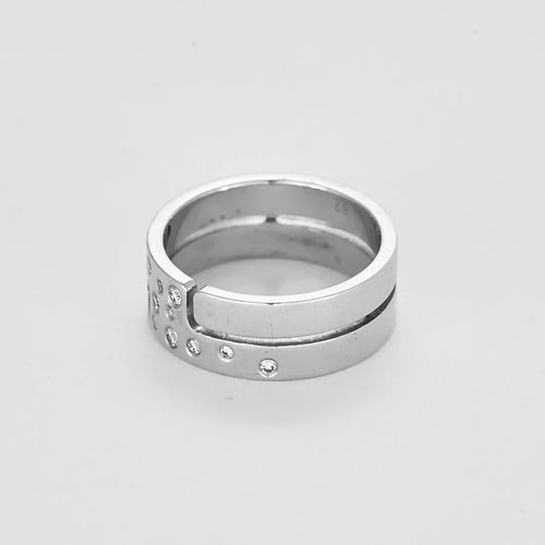 Bague 52 Dinh Van Seventies - Bague ajourée en or blanc et diamants 58 Facettes LP1342/11