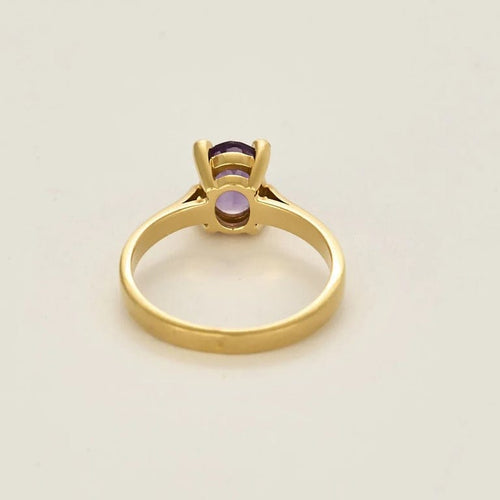 Bague 54 Bague solitaire en or jaune 750 avec améthyste ovale et diamants 58 Facettes LP1427/