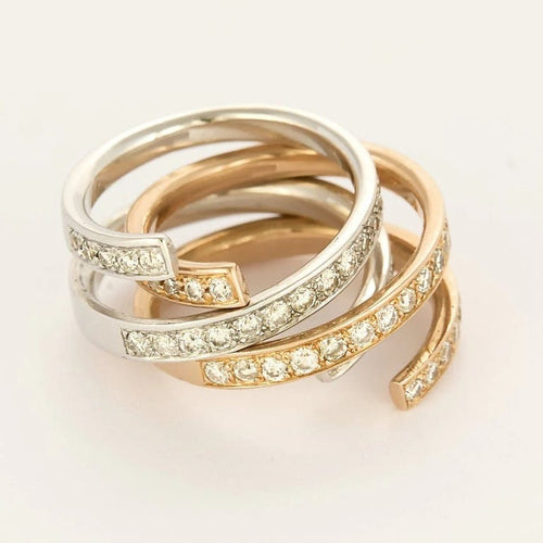 Bague 53 La Spirale - Ensemble de deux bagues en or bicolore 18K et diamants 58 Facettes LP1488/