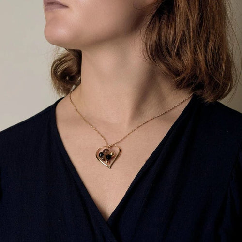 Collier Collier cœur facetté en or jaune 750 avec citrine, onyx et quartz rose 58 Facettes LP1456/