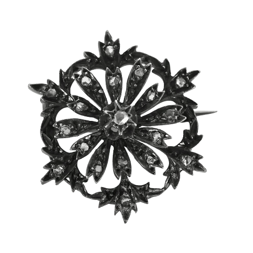 Broche Broche Napoléon III - Motif floral en or noirci et diamants 58 Facettes LP1466/